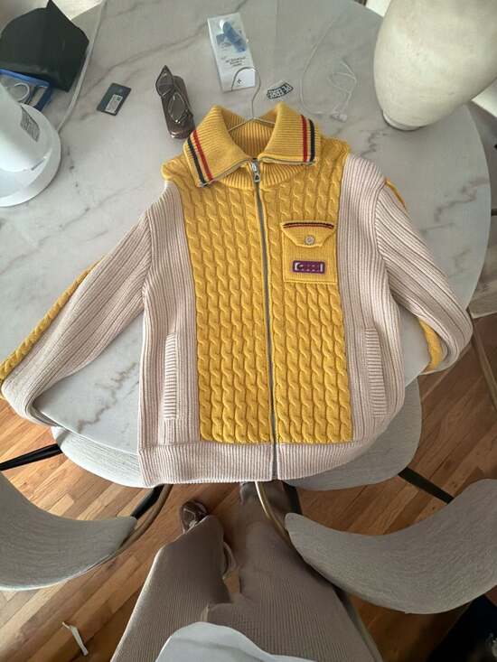 Gucci Other - Gucci Cable-Knit Wool Zip-Up Cardigan with Patch Detail